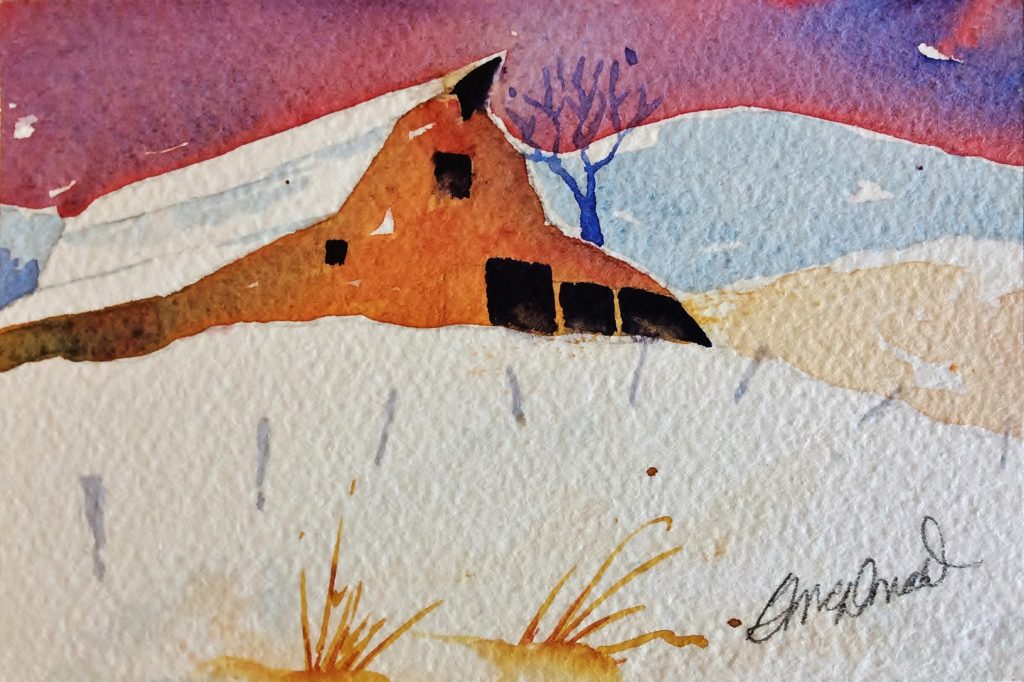 Watercolour - Barn in Winter